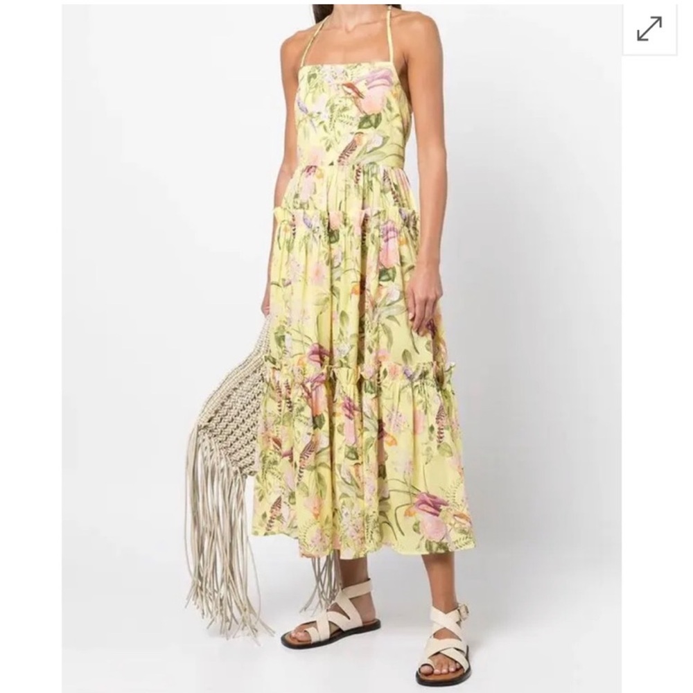 Cara Cara Harbour Island Floral Cotton Voile Sundress Yellow size small